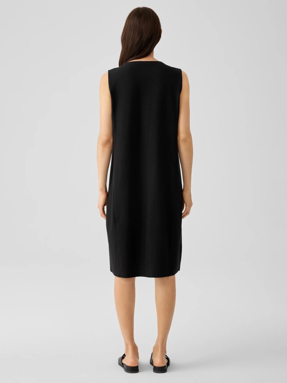 Eileen Fisher Black Organic Cotton Round Neck Sleeveless Midi Shift Dress - Picture 2 of 8